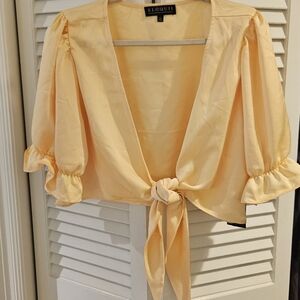 Eloquii Yellow Ruffled Crop Blouse with Flutter Sleeves
